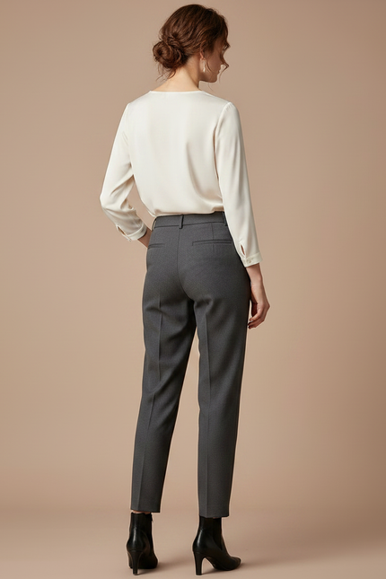 Pantalon À Pince Gris Foncé Élégant Taille Haute Slim - Gabardine - vue 2