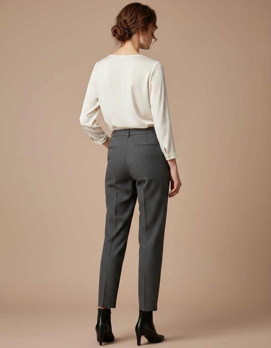 Pantalon À Pince Gris Foncé Élégant Taille Haute Slim - Gabardine - vue 2