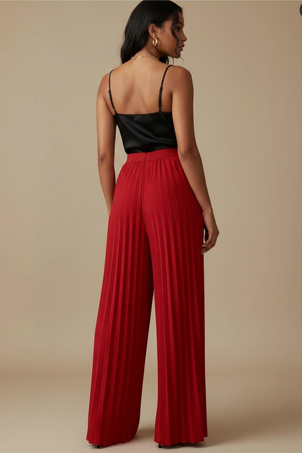 Pantalon À Pince Rouge Plissé Fluide Élégant - Polyester - vue 2