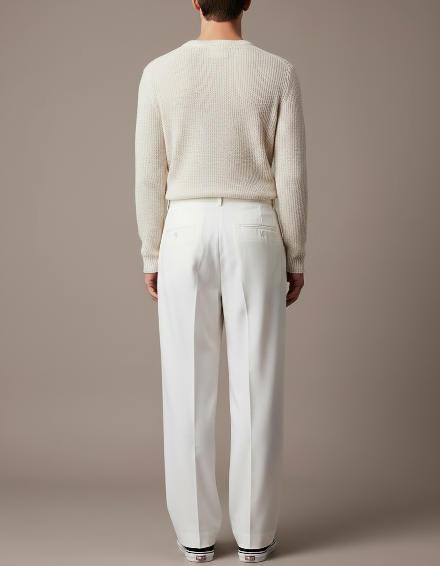 Pantalon À Pince Blanc Ample Décontracté Homme - Gabardine - vue 2