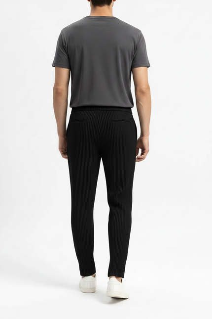 Pantalon À Pince Noir Plissé Droit Décontracté Homme - Polyester - vue 2