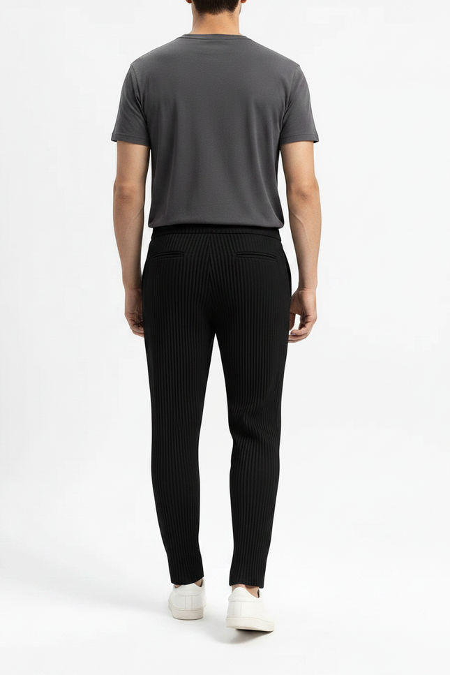 Pantalon À Pince Noir Plissé Droit Décontracté Homme - Polyester - vue 2