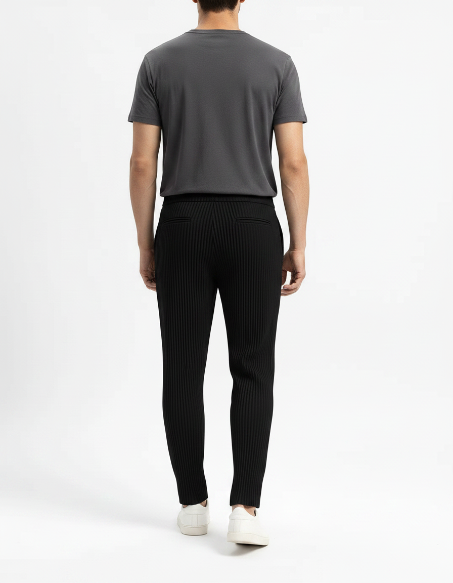 Pantalon À Pince Noir Plissé Droit Décontracté Homme - Polyester - vue 2