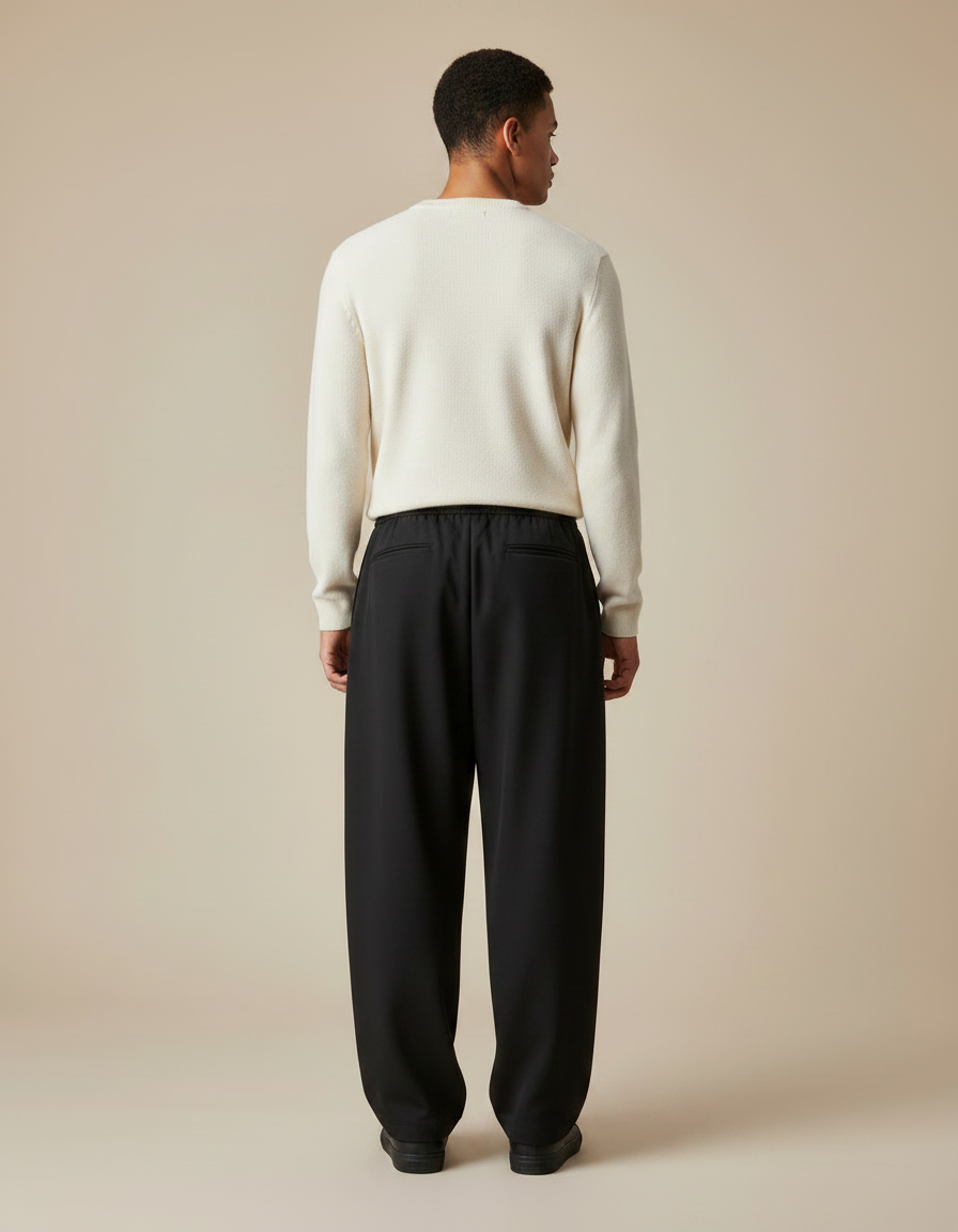 Pantalon À Pince Noir Ample Décontracté Homme Cordon - Polyester - vue 2