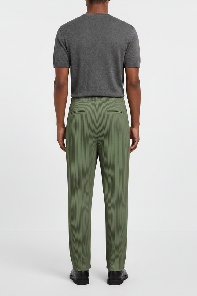 Pantalon À Pince Plissé Vert Militaire Ample Décontracté - Kaki Polyester - vue 2