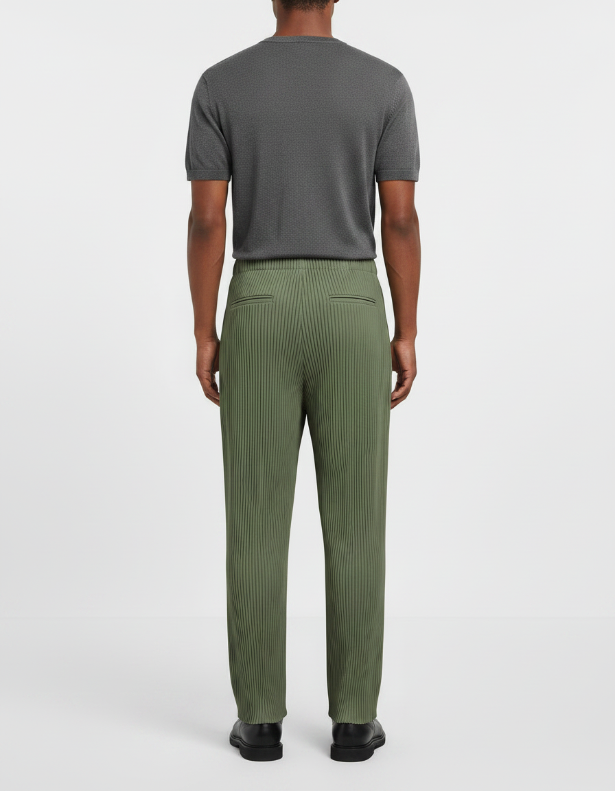 Pantalon À Pince Plissé Vert Militaire Ample Décontracté - Kaki Polyester - vue 2