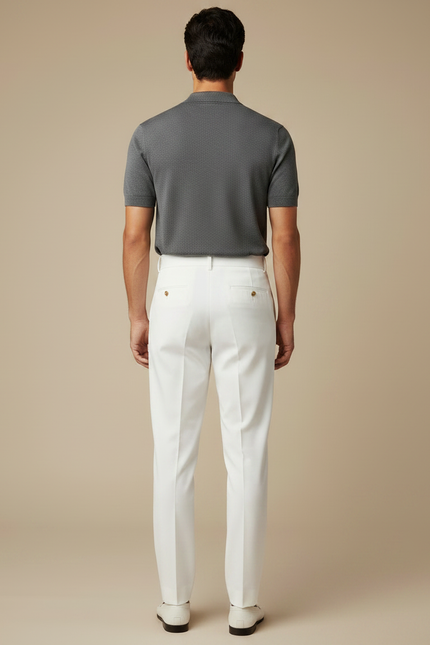 Pantalon À Pince Blanc Cassé Plissé Élégant Slim Homme - Gabardine - vue 2