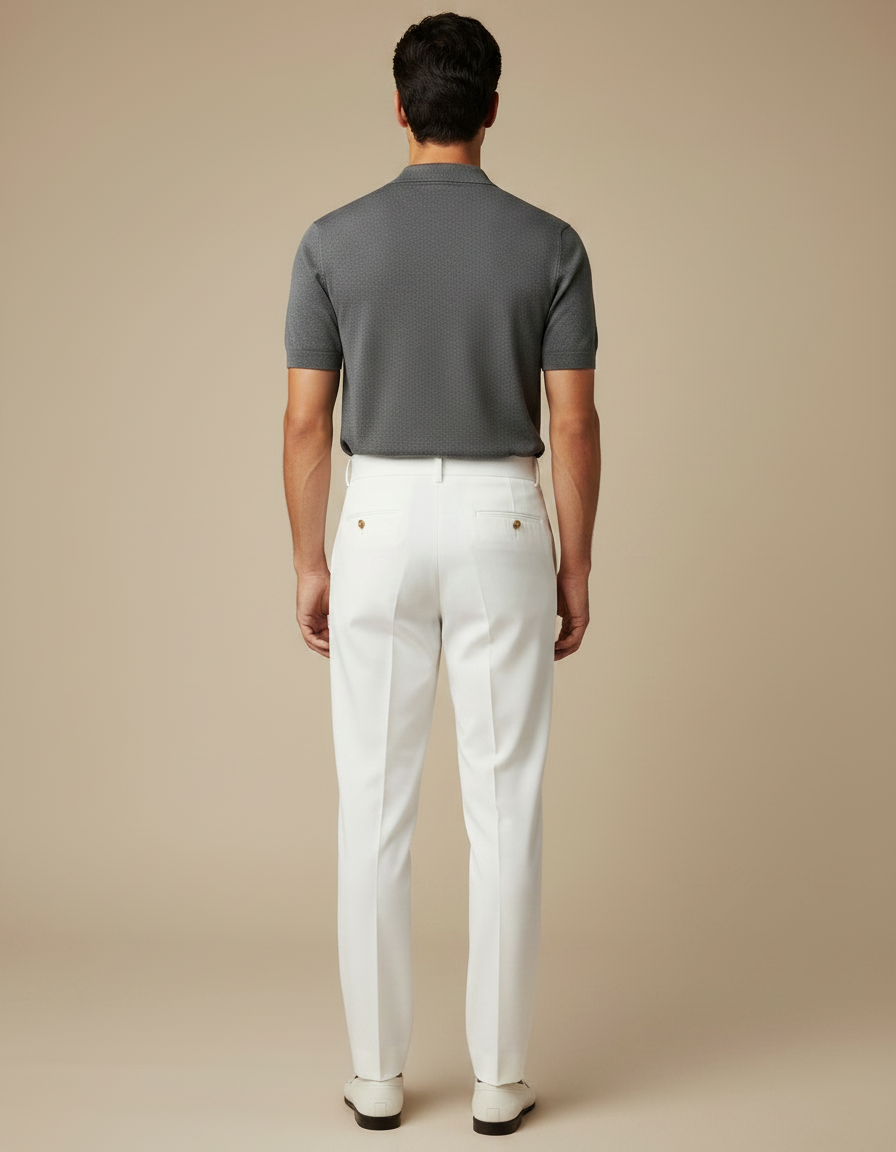 Pantalon À Pince Blanc Cassé Plissé Élégant Slim Homme - Gabardine - vue 2