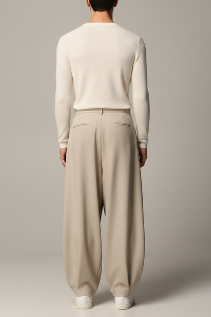 Pantalon À Pince Beige Plissé Ample Moderne Fluide - Polyester - vue 2