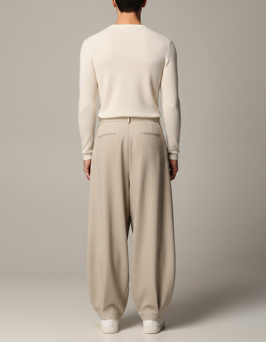 Pantalon À Pince Beige Plissé Ample Moderne Fluide - Polyester - vue 2