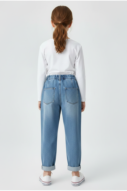 Pantalon À Pince Denim Bleu Ample Enfant Décontracté - Jean - vue 2