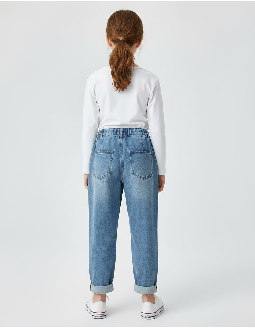 Pantalon À Pince Denim Bleu Ample Enfant Décontracté - Jean - vue 2