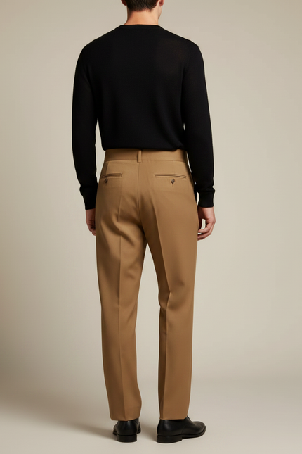 Pantalon À Pince Marron Plissé Classique Élégant Homme - Gabardine - vue 2