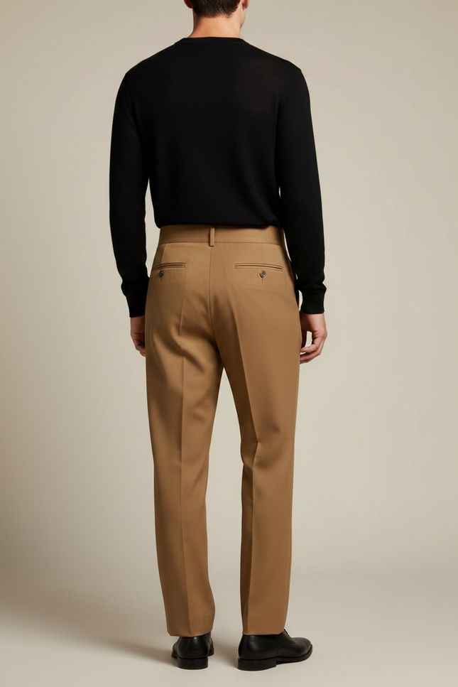 Pantalon À Pince Marron Plissé Classique Élégant Homme - Gabardine - vue 2