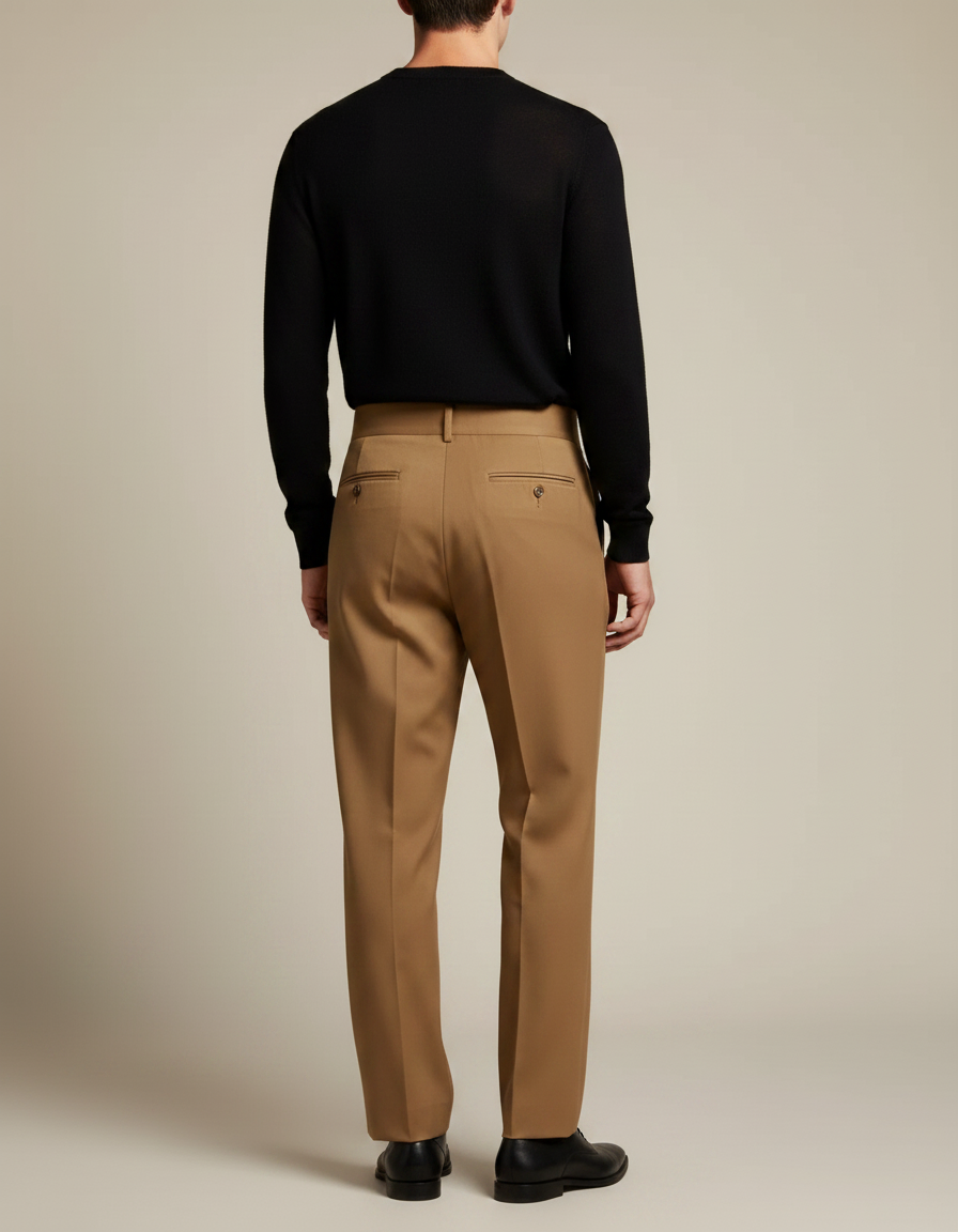 Pantalon À Pince Marron Plissé Classique Élégant Homme - Gabardine - vue 2