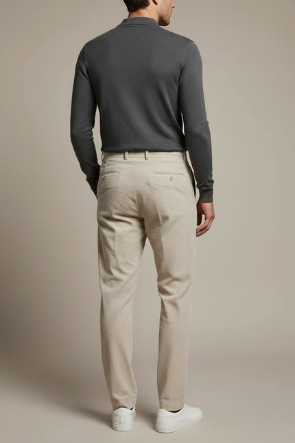 Pantalon À Pince Beige Côtelé Plissé Homme Élégant - Cordé - vue 2