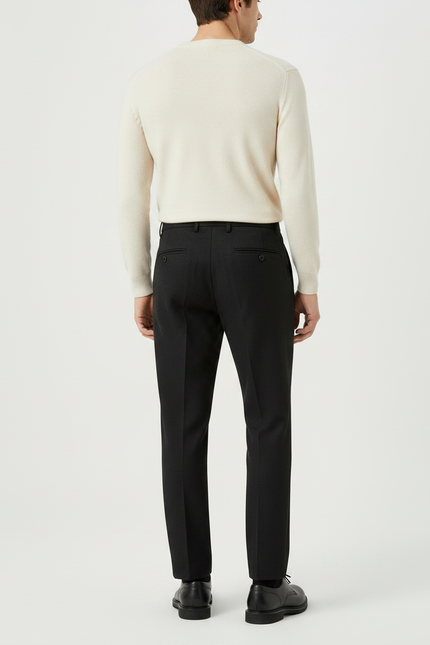 Pantalon À Pince Noir Laine Cachemire Plissé Homme Formel - vue 2