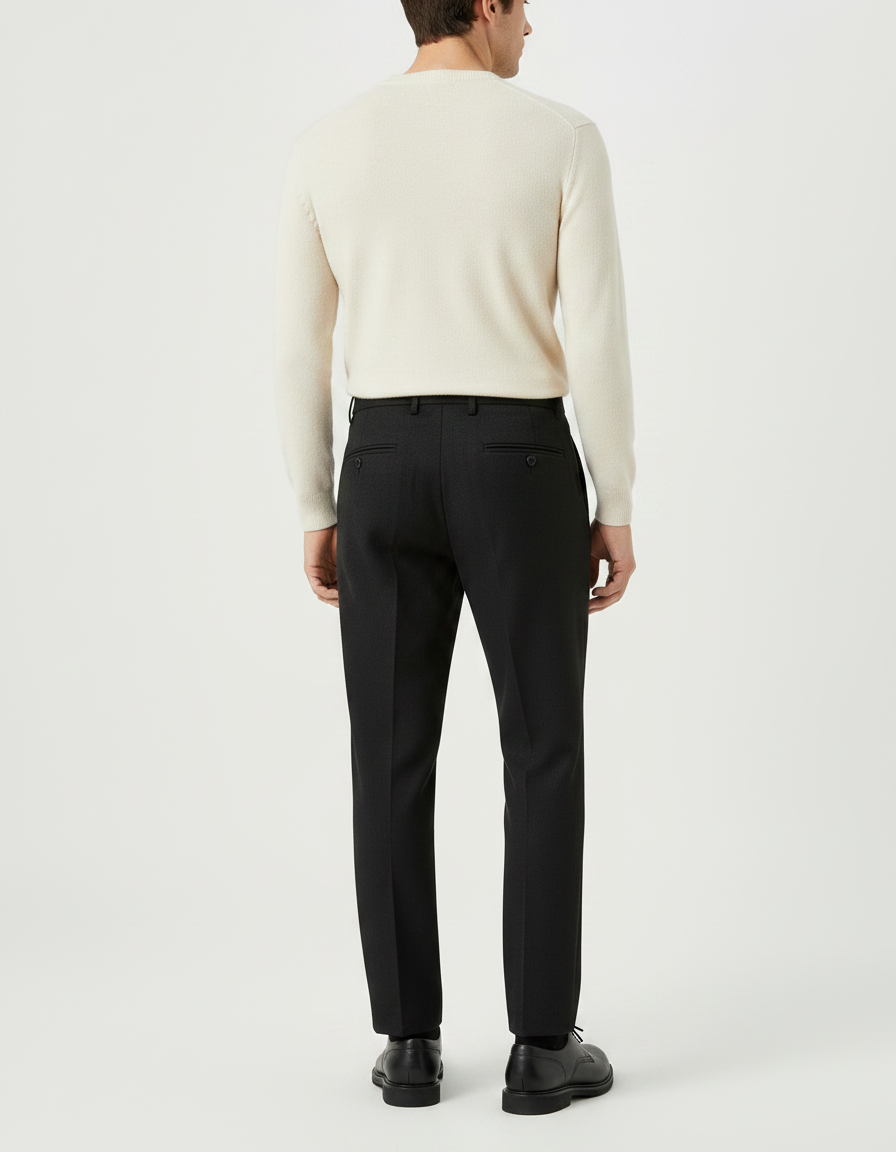 Pantalon À Pince Noir Laine Cachemire Plissé Homme Formel - vue 2