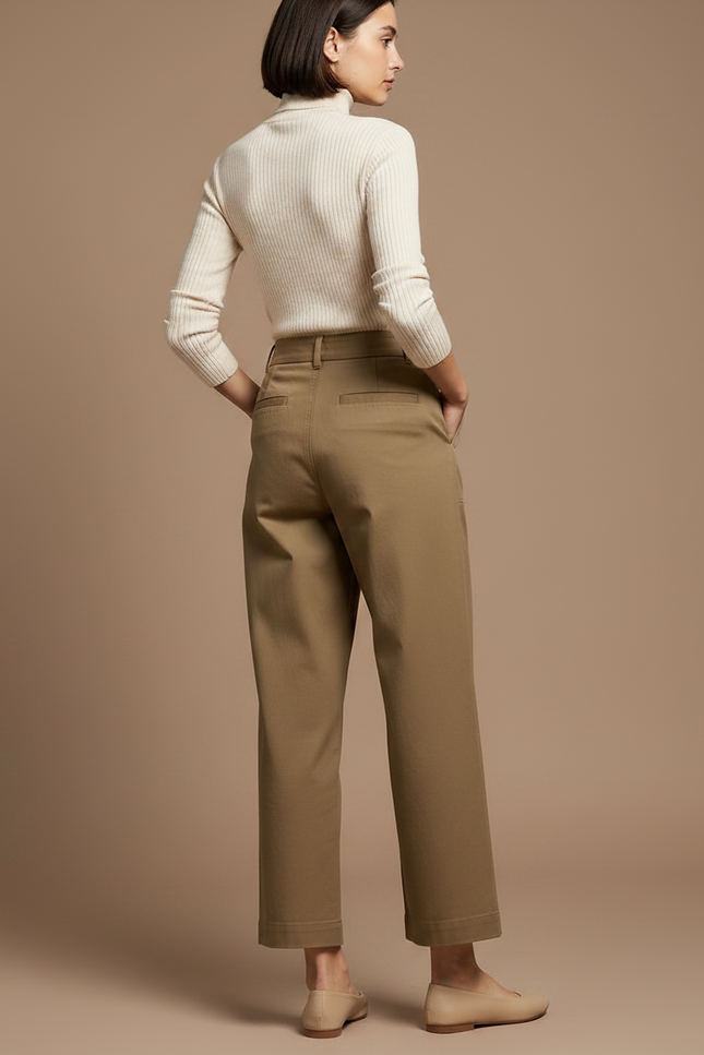 Pantalon À Pince Kaki Coton Ample Décontracté Femme - vue 2