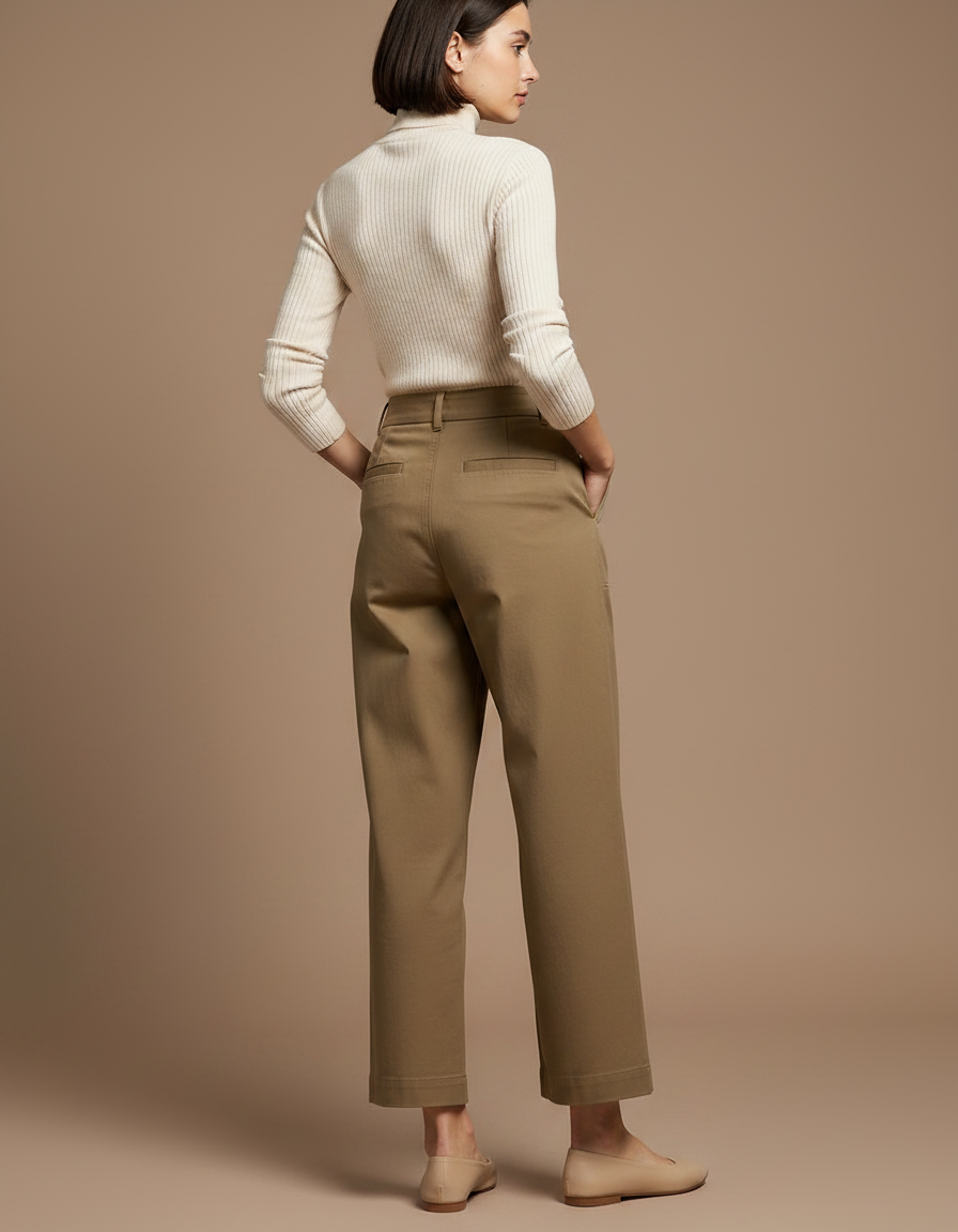Pantalon À Pince Kaki Coton Ample Décontracté Femme - vue 2