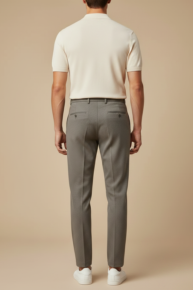 Pantalon À Pince Gris Élégant Droit Plissé Homme - Laine - vue 2