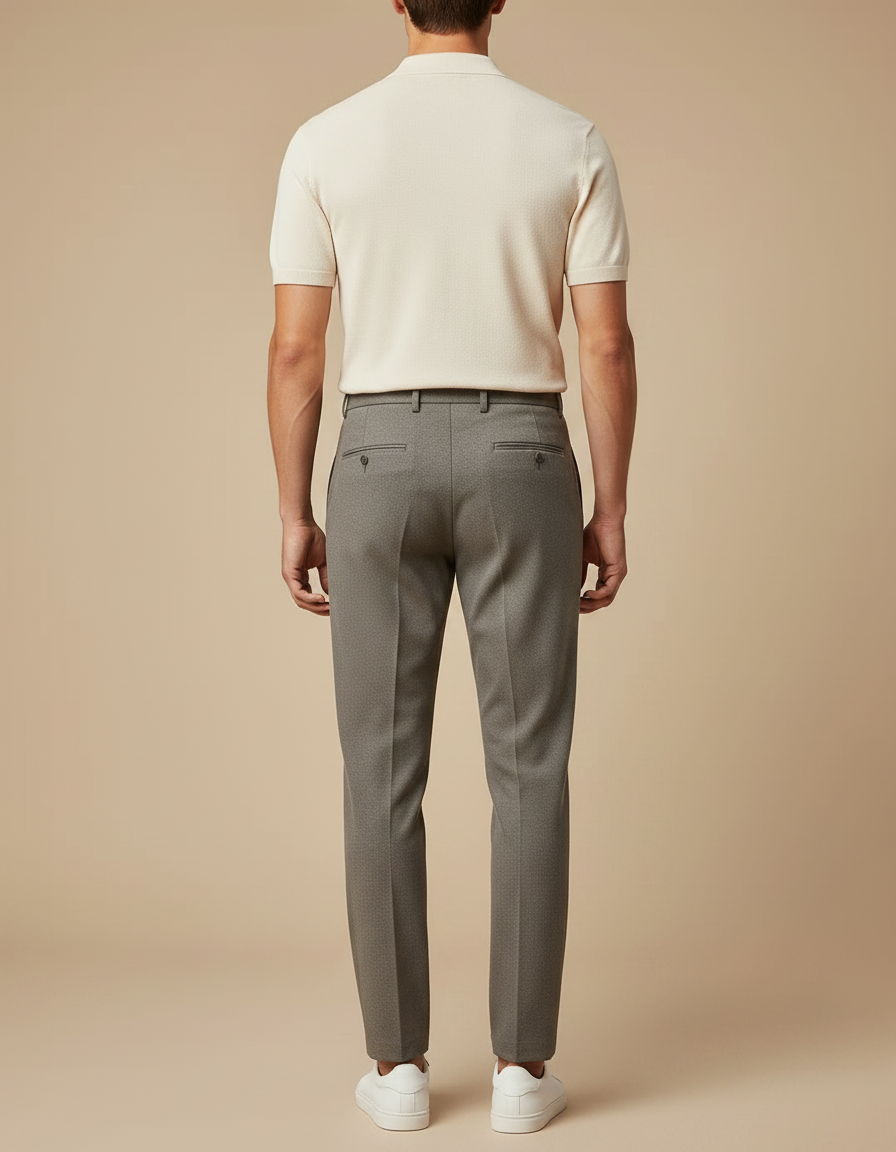 Pantalon À Pince Gris Élégant Droit Plissé Homme - Laine - vue 2