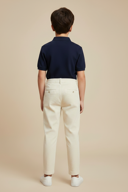 Pantalon À Pince Crème Côtelé Plissé Enfant Décontracté - Beige Cordé - vue 2