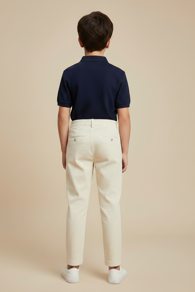 Pantalon À Pince Crème Côtelé Plissé Enfant Décontracté - Beige Cordé - vue 2