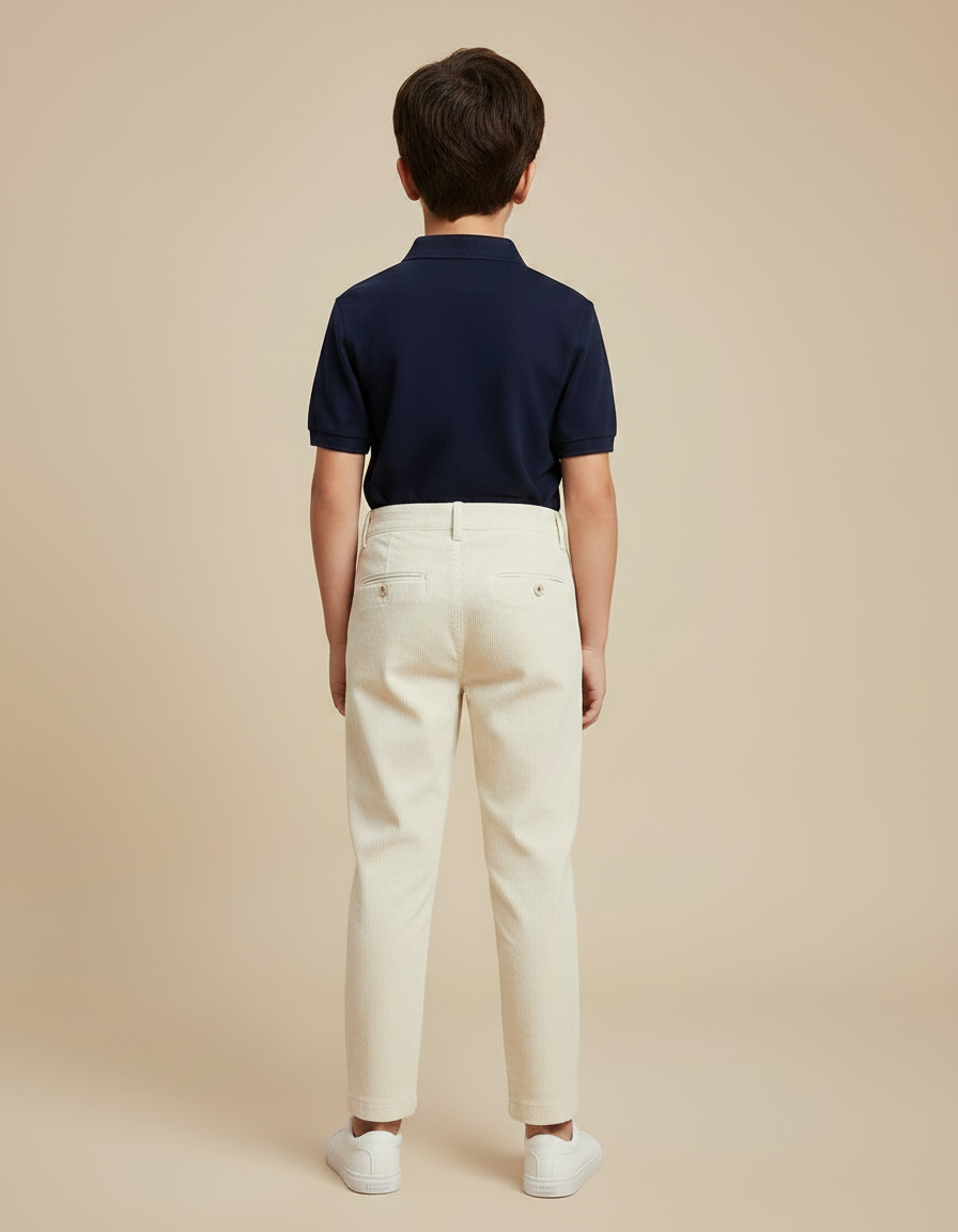 Pantalon À Pince Crème Côtelé Plissé Enfant Décontracté - Beige Cordé - vue 2