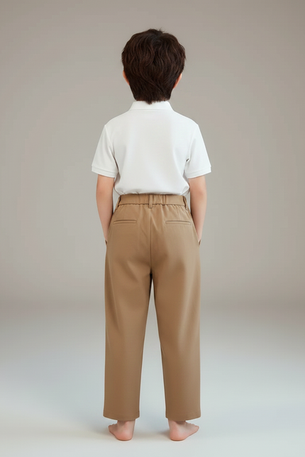 Pantalon À Pince Marron Plissé Ample Enfant Élégant - Camel Gabardine - vue 2