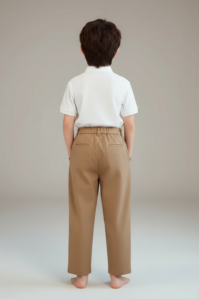 Pantalon À Pince Marron Plissé Ample Enfant Élégant - Camel Gabardine - vue 2