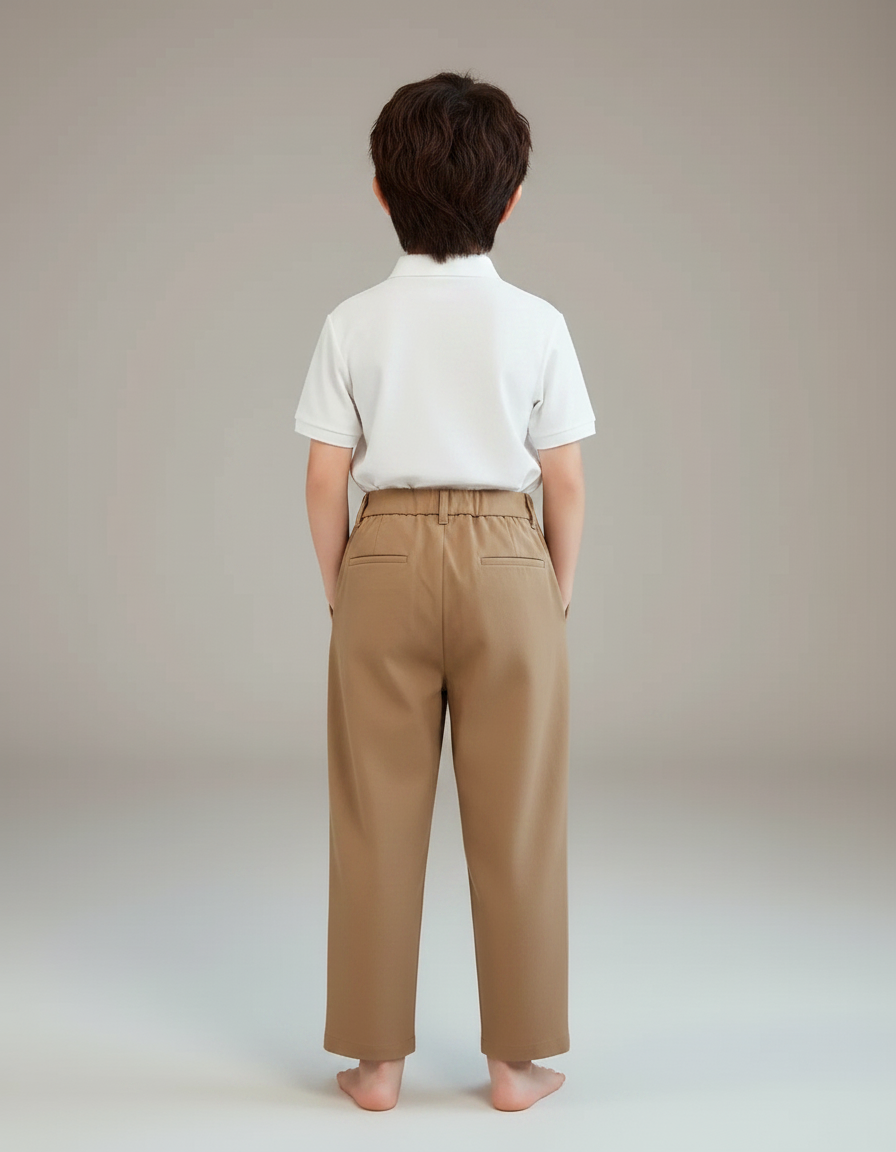 Pantalon À Pince Marron Plissé Ample Enfant Élégant - Camel Gabardine - vue 2
