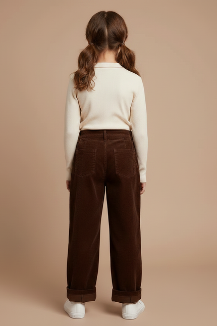 Pantalon À Pince Marron Côtelé Ample Plissé Enfant - Cordé - vue 2