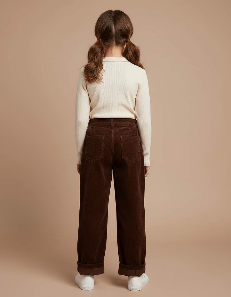 Pantalon À Pince Marron Côtelé Ample Plissé Enfant - Cordé - vue 2