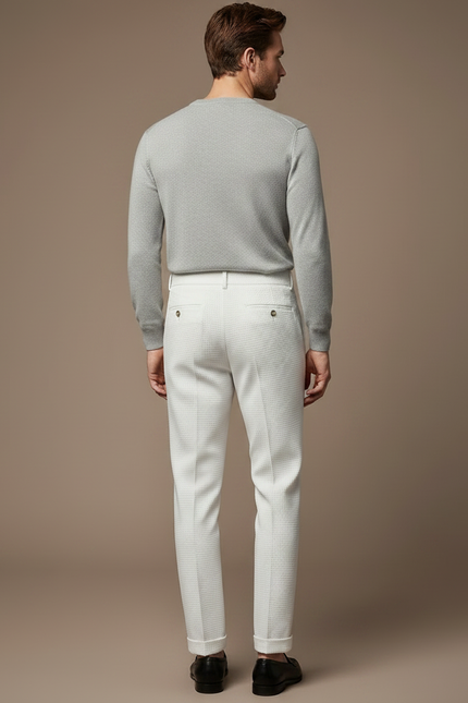 Pantalon À Pince Blanc Texturé Plissé Slim Élégant Homme - Coton - vue 2