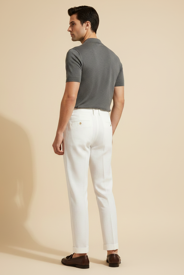Pantalon À Pince Blanc Lin Plissé Droit Homme Élégant - vue 2