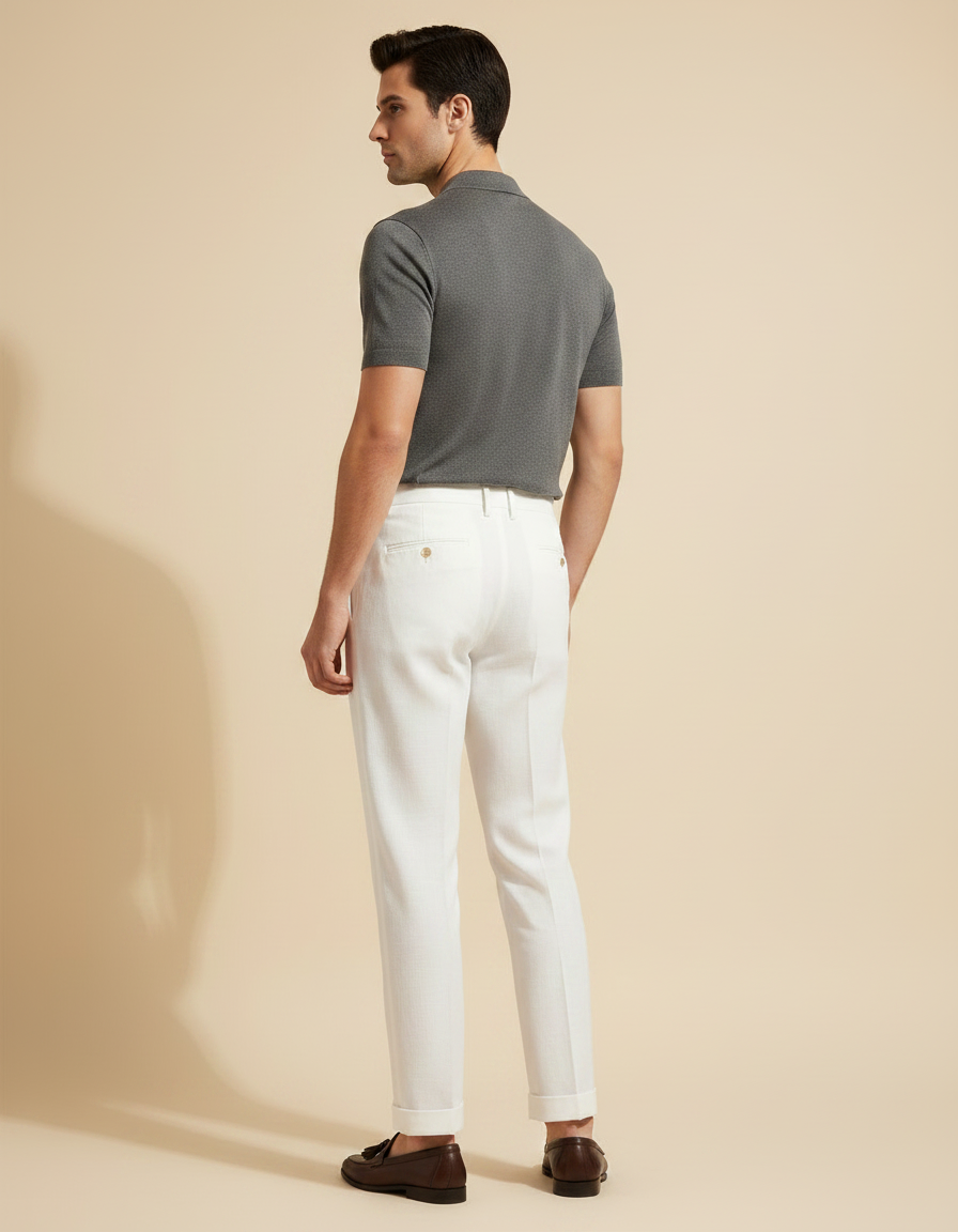 Pantalon À Pince Blanc Lin Plissé Droit Homme Élégant - vue 2