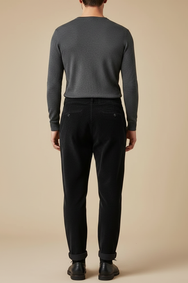 Pantalon À Pince Noir Côtelé Plissé Décontracté Homme - Cordé - vue 2