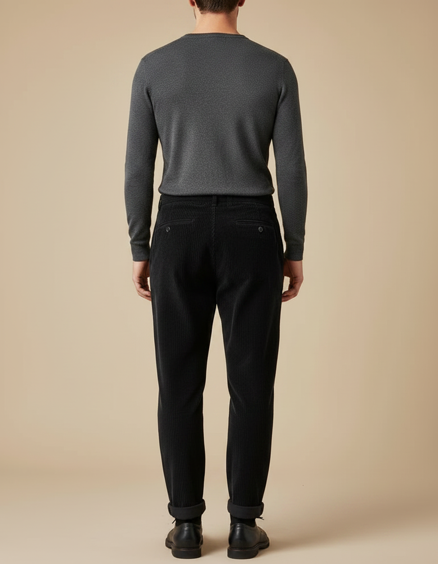Pantalon À Pince Noir Côtelé Plissé Décontracté Homme - Cordé - vue 2