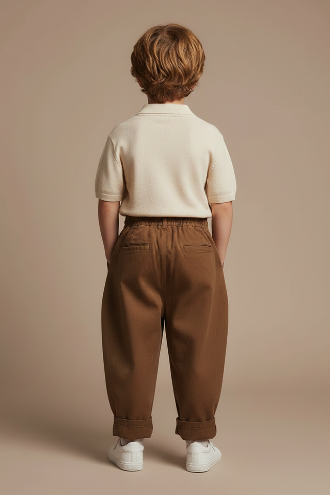 Pantalon À Pince Marron Large Enfant Coton Fluide - vue 2