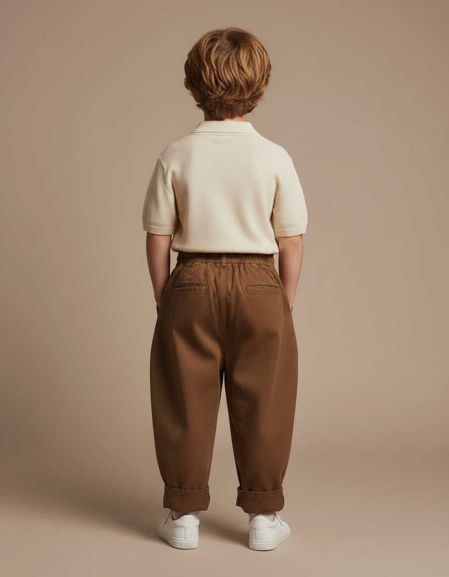 Pantalon À Pince Marron Large Enfant Coton Fluide - vue 2