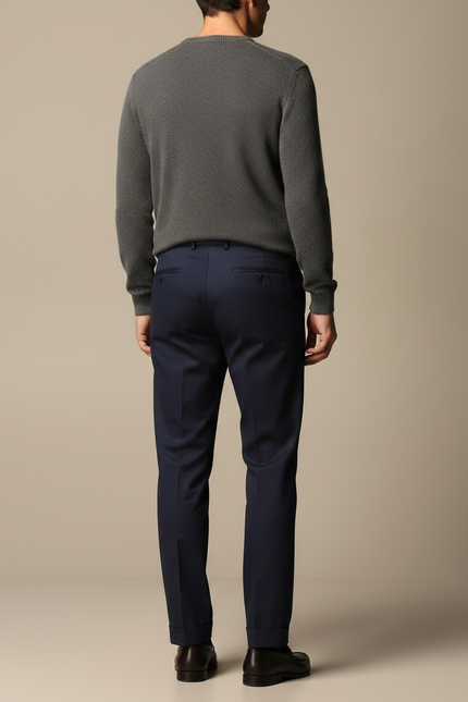 Pantalon À Pince Bleu Marine Droit Plissé Élégant Coton - vue 2