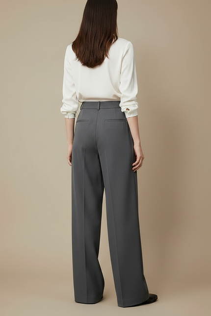 Pantalon À Pince Gris Fluide Ample Élégant - Polyester - vue 2