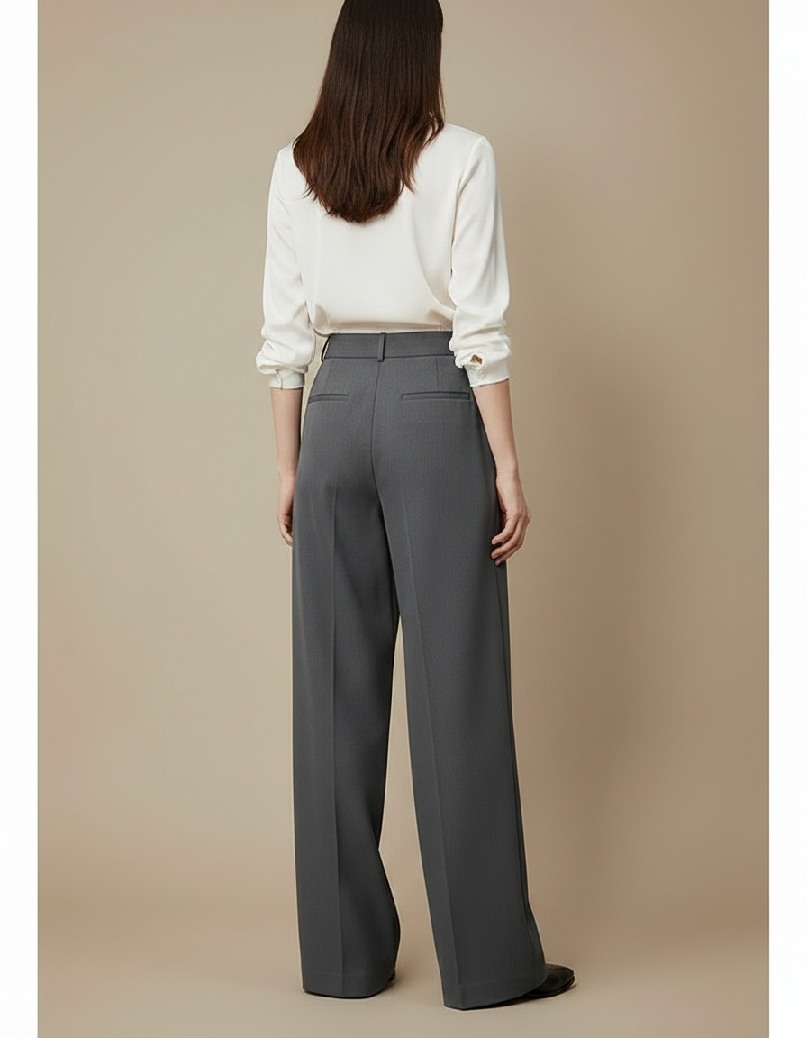 Pantalon À Pince Gris Fluide Ample Élégant - Polyester - vue 2