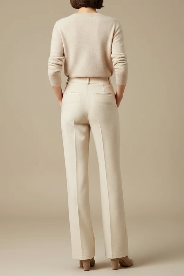 Pantalon À Pince Beige Écru Droit Fluide Élégant - Laine - vue 2