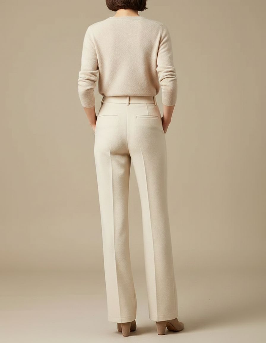 Pantalon À Pince Beige Écru Droit Fluide Élégant - Laine - vue 2