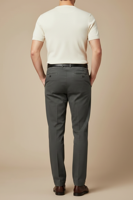 Pantalon À Pince Gris Coton Plissé Droit Élégant - vue 2