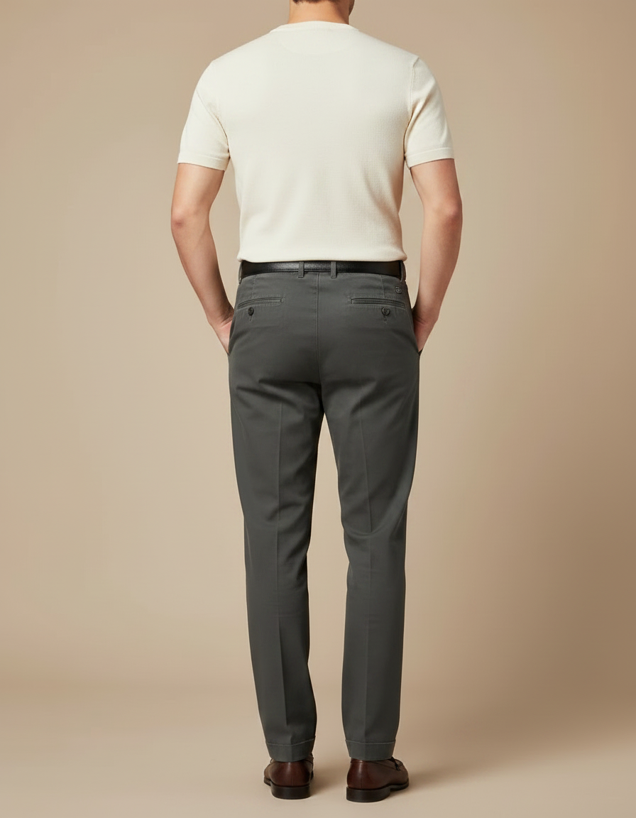 Pantalon À Pince Gris Coton Plissé Droit Élégant - vue 2