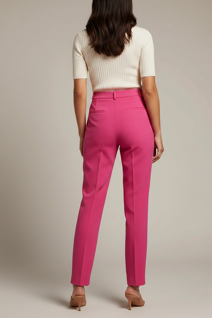 Pantalon À Pince Rose Fuchsia Taille Haute Fluide Femme - Polyester - vue 2