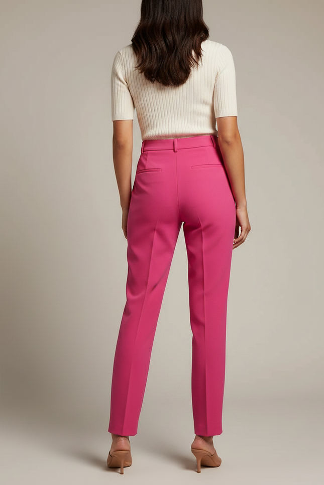 Pantalon À Pince Rose Fuchsia Taille Haute Fluide Femme - Polyester - vue 2